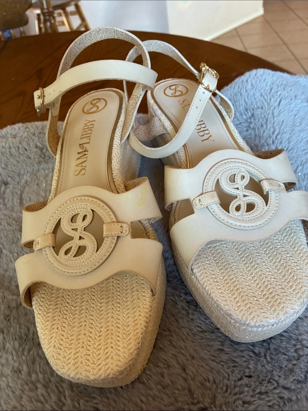 Sam & Libby Cream Platform Espadrille Sandals with Ankle Strap